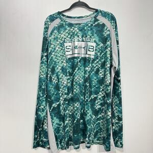 Silver Bait Men’s Long Sleeve Rash Guard Sz 4X Green Printed UPF Fishing